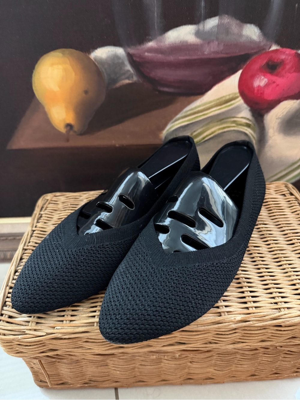 a new day Black Knit Pointed Toe Slip-Ons